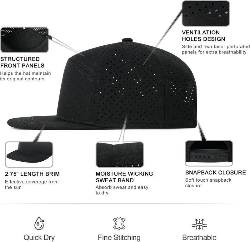 FEINION Men Flat Brim Adjustable Performance Hat Snapback Laser Perforated Baseball Cap - Image 3